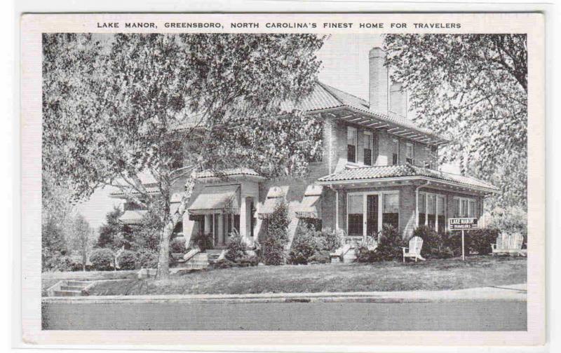 Lake Manor Greensboro North Carolina linen postcard