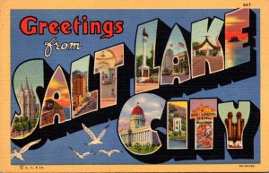 Utah Greetings From Salt Lake City Large Letter Linen Curteich