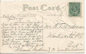 Single Peach Rose over Note Easter Greetings 1909 Railroad Postage 1 Cent Canada