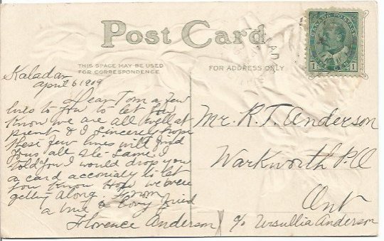 Single Peach Rose over Note Easter Greetings 1909 Railroad Postage 1 Cent Canada