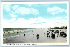 c1920 Daytona Florida FL Postcard Midwinter Bathing Seaside View Classic Cars