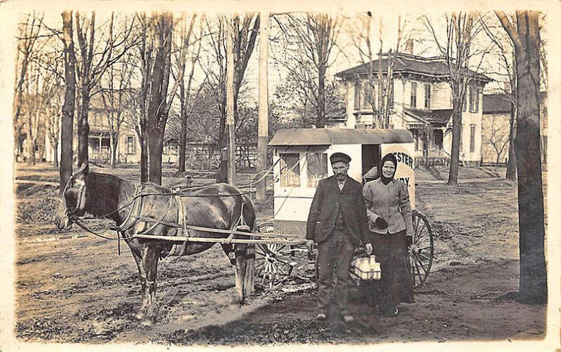 Galion OH Dairy Milk Delivery Wagon Dirt Street View RPPC Postcard