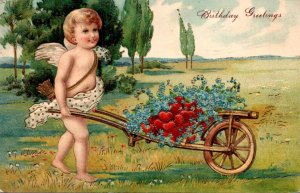 Birthday Angels With Cart Full Of Flowers 1907