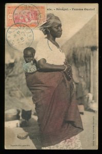 Femme Ouolof (Wolof). Woman with baby on back. 1923 Dakar, Senegal to Marseille