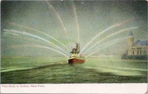 Fire Boat in Action New York NY Unused Postcard H41 *as is