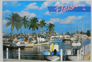 Ft. Lauderdale Florida, Large Boat Dock with Fishing Boats, Vintage Postcard
