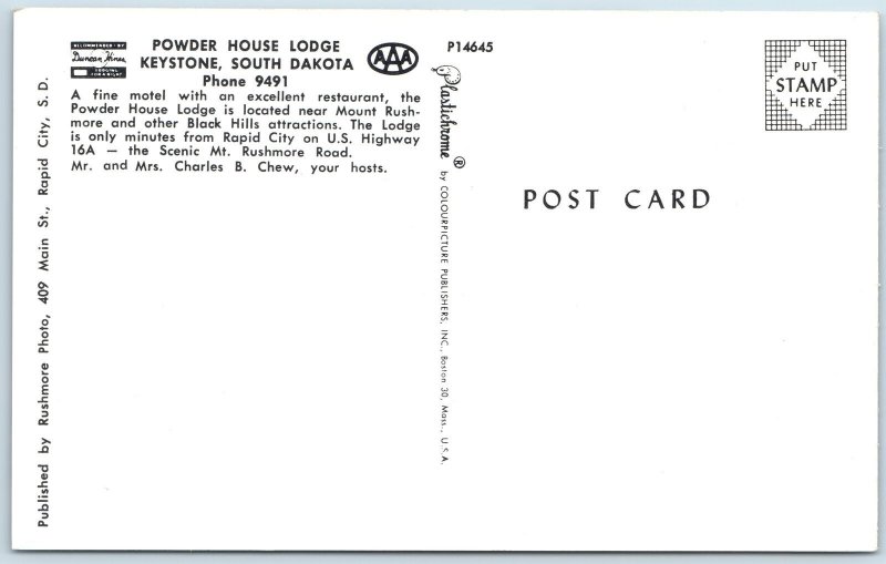 c1960s Keystone, SD Powder House Lodge Motel Restaurant Mt Rushmore Chrome A197