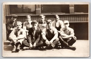 RPPC Young Men Co Works Yonders Apron Smoking Cigarettes and Smiles Postcard I23