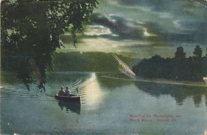 Dixon IL, Illinois - Boating on Rock River by Moonlight - pm 1909 - DB