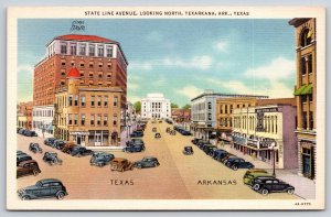 Texarkana Arkansas~State Line Ave North View~Hotel~Post Office Cafe~Linen PC