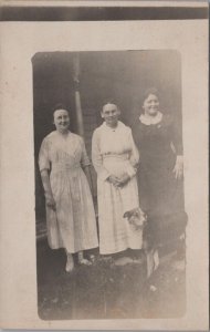 RPPC Postcard Women Standing with Pet Dog 1918