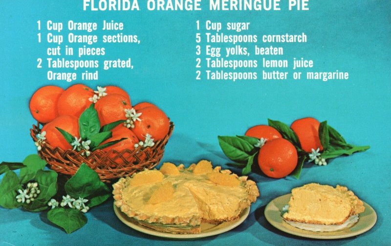 Vintage Postcard Florida Orange Meringue Pie Ingredients Yummy Food Dessert