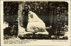 Rock Carving Occupation Sculptor Christ Figure Gethsemane Chicago IL RPPC xst
