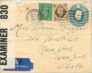 Entier Postal Stationery Postal Feb. 1 / 2d Censor Cardiff for USA 1942