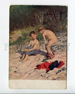 3101203 Two NUDE Boys on Beach by MAKOVSKY vintage Russian PC