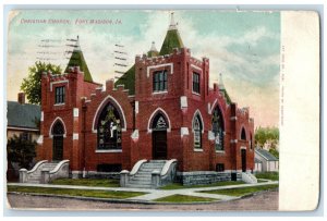 1908 Christian Church Street View Fort Madison Iowa IA Posted Antique Postcard