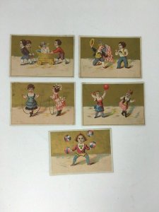 5 Children Playing Scenes Trade Cards Gold Gilt  Advertising Blank US Flag