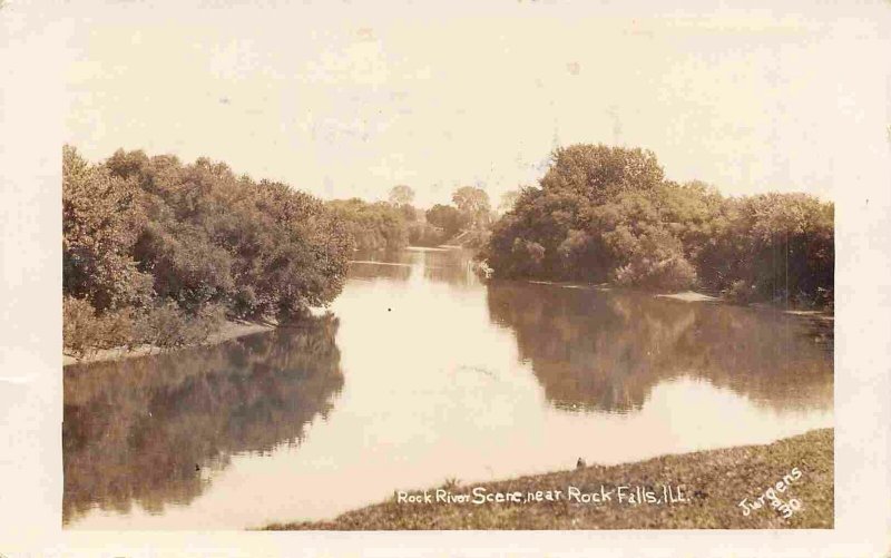 Rock River Scene Rock Falls Illinois 1908 RPPC Real Photo postcard