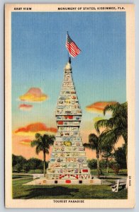 Kissimmee Florida~Tourist Paradise~Monument Of States~USA Flag~Sunset~Linen PC