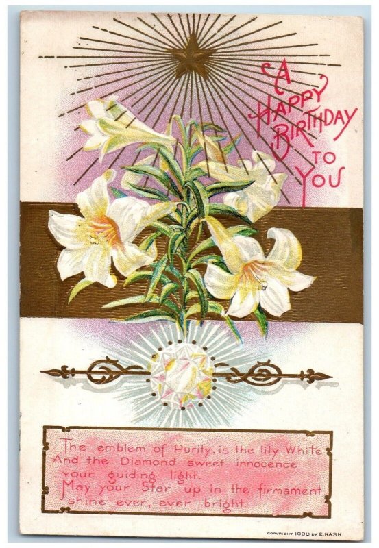 Language Of Flowers Romance Postcard Birthday Lily White Embossed Leslie AR