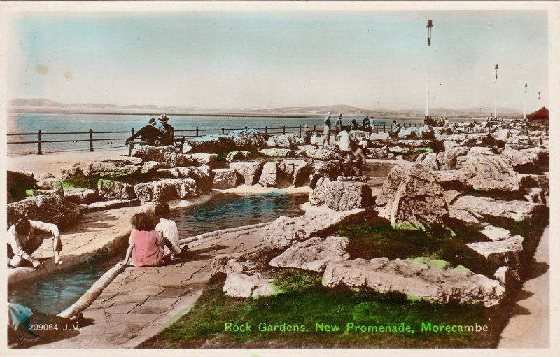 P1715 old unused RPPC people rock gardens new promenade morecambe great britain