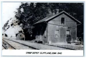 c1940's Cri&p Cliffland Iowa IA Vintage Train Depot Station RPPC Photo Postcard