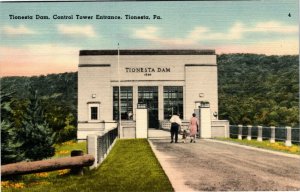 Postcard PA Tionesta Tionesta Dam Control Tower Entrance LINEN 1940s M3