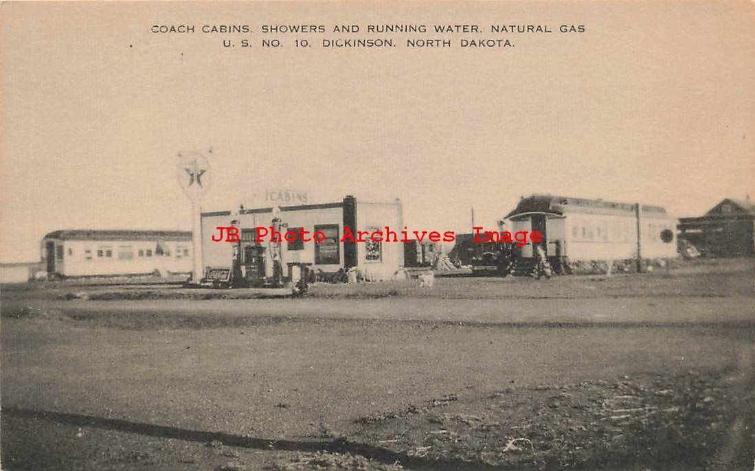 ND, Dickinson, North Dakota, Coach Cabins & Texaco Gas Station, Artvue