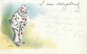 Postcard 1907 I am Delighted clown humor Oxford Iowa undivided TP24-2041