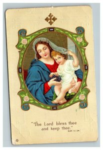 Vintage 1910's Greetings Postcard - Mother & Beautiful Child Bible Quote