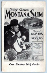 1938 WILF CARTER MONTANA SLIM 35 SONGS OF THE PLAINS & ROCKIES ADVERTISING CARD