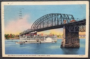 Vintage Postcard 1937 Excursion Steamer on the Ohio River Cincinnati Ohio (OH)