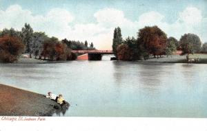 CHICAGO, IL Illinois  JACKSON PARK~Boys Sitting By The Lake c1900's UDB Postcard