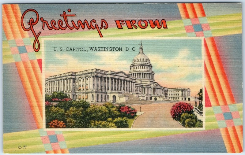 c1940s US Capitol Greetings Midcentury Modern Psychedelic Pattern Linen PC A292