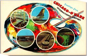 Chicago-O'Hare Illinois, International Airport, Map, Greetings, Vintage Postcard