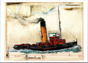 Ole West Schlepper Johs Petersen Mischtechnik Boat Vintage Postcard BS23