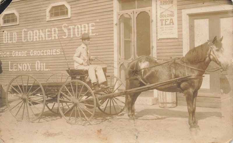 Oxford ME Old Corner Store Horse & Delivery Wagon Real Photo Postcard