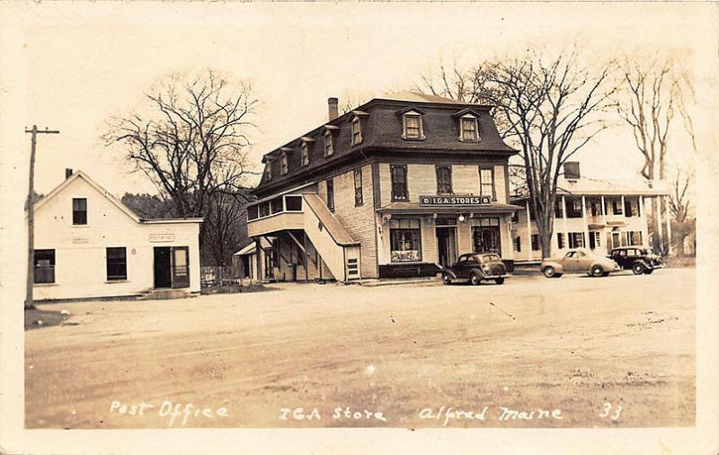 Alfred ME Post Office IGA Store Old Cards RPPC Postcard