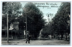 1912 Monroe St. West Exterior View Allegan Michigan MI Vintage Antique Postcard