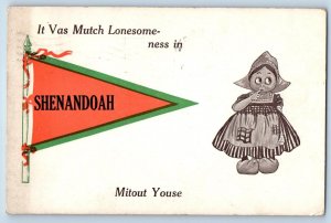 Shenandoah Iowa Postcard  It Vas Mutch Lonesome Dutch Girl 1913 Antique Pennant