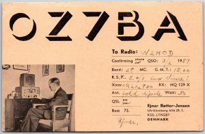 1957 QSL Radio Card Code OZ7BA Ulrikkenborg Denmark Amateur Station Postcard