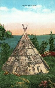 Vintage Postcard 1910's Indian Tepee with Lake in Background