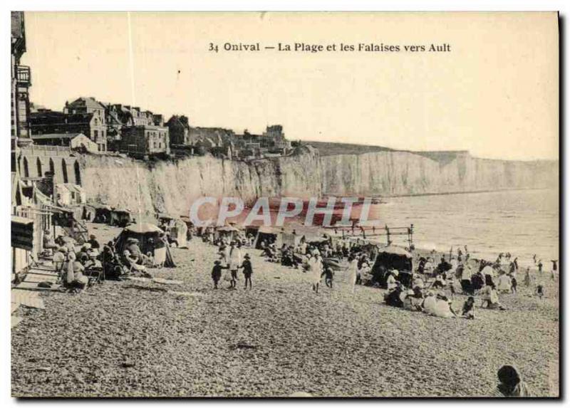 Old Postcard Onival The Beach and Cliffs Around Ault