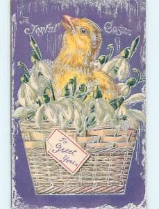 Pre-Linen easter tuck LARGE CHICK IN FLOWER BASKET hr2029