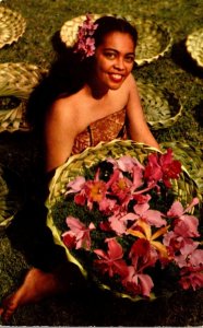 Hawaii Honolulu Beautiful Native Girl With Island Orchids