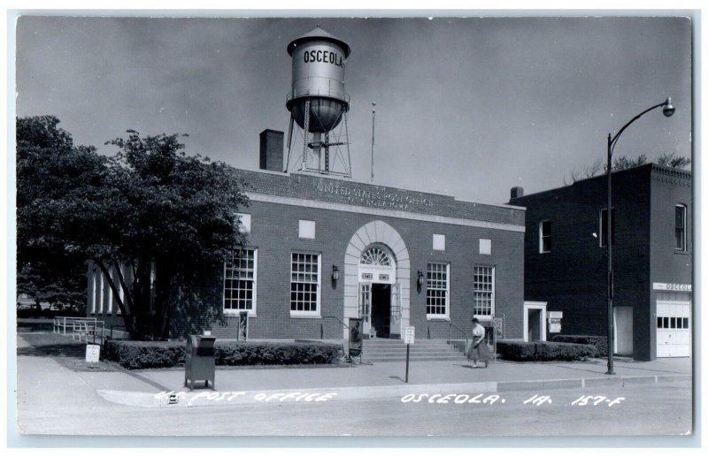 c1950's Post Office Building Water Tower Osceola Iowa IA RPPC Photo Postcard