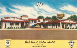 Postcard 1940s Nevada Las Vegas Old West Motor Hotel autos occupation NV24-2806