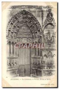 Old Postcard The cathedral Auxerre The Porch Portal right