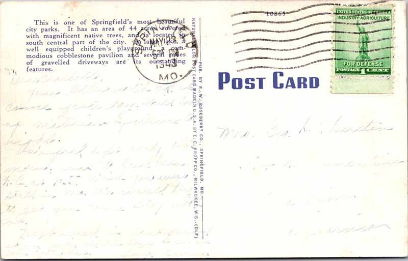 Postcard BRIDGE SCENE Springfield Missouri MO AK4699