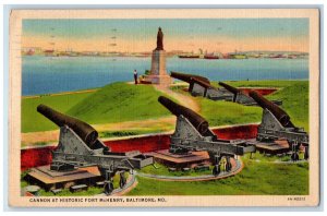 1938 Cannon At Historic Fort McHenry Monument Baltimore Maryland MD Postcard 